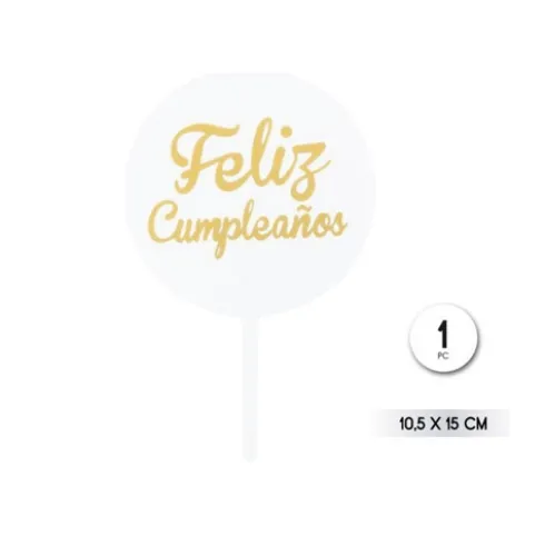 Topper Tarta Feliz Cumpleaños Oro