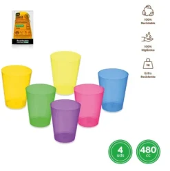 Vaso Cubata Ancho Reutilizable Colores 480cc