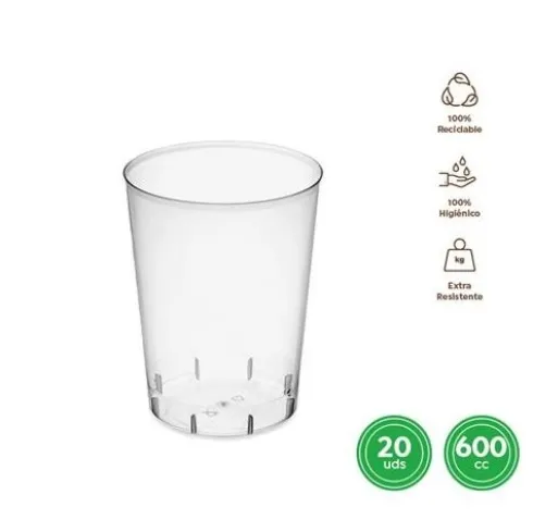 Vaso Irrompible Reutilizable Transparente 600cc 20uds