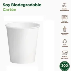Vasos Cartón Biodegradable Blanco 300cc 12uds