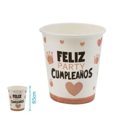 Vasos Cartón Corona Rosa Oro 200ml