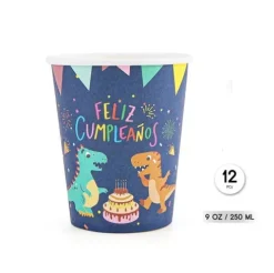 Vasos Cartón Feliz Cumple Dinos 250ml